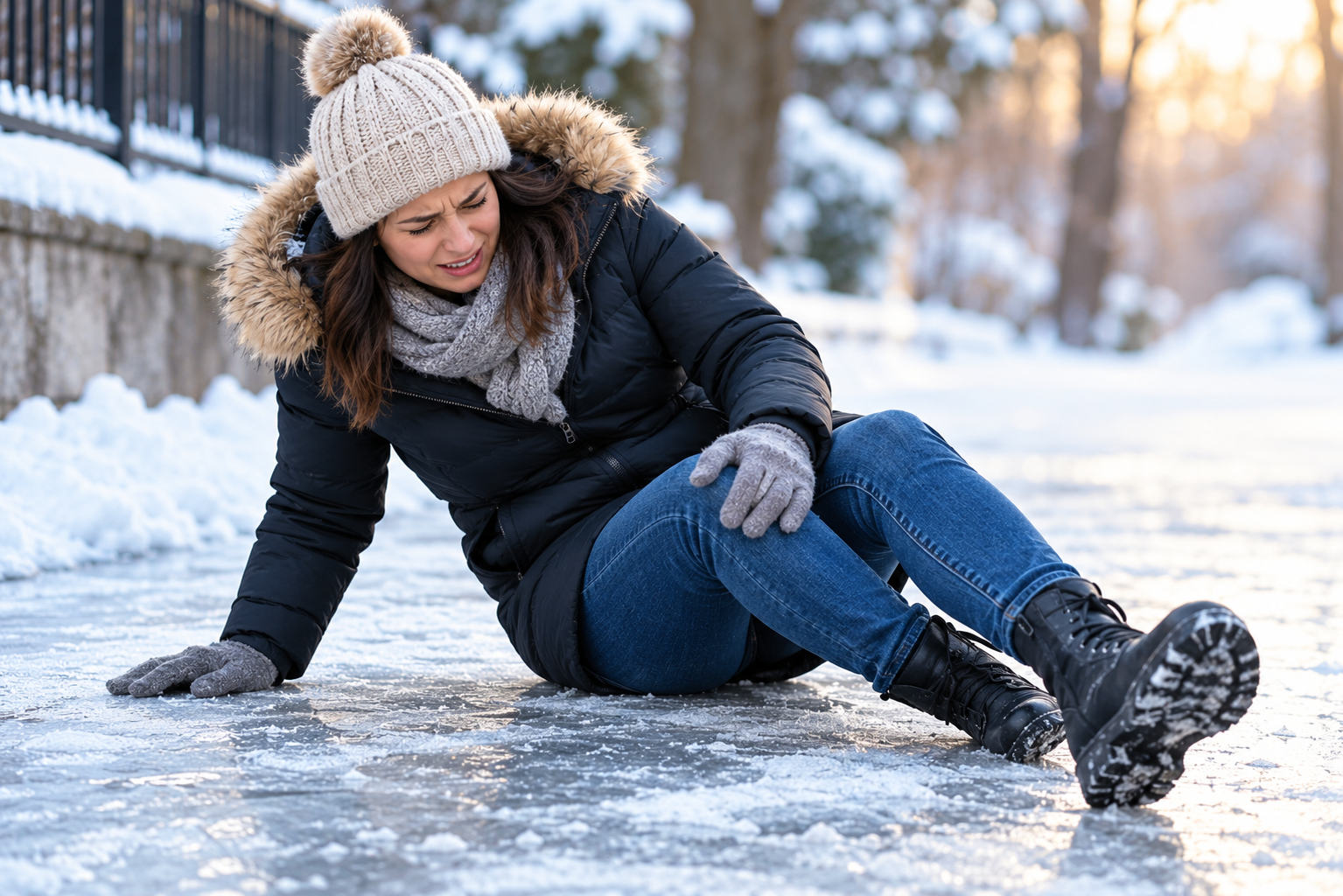 Winter Slip on Icy Path